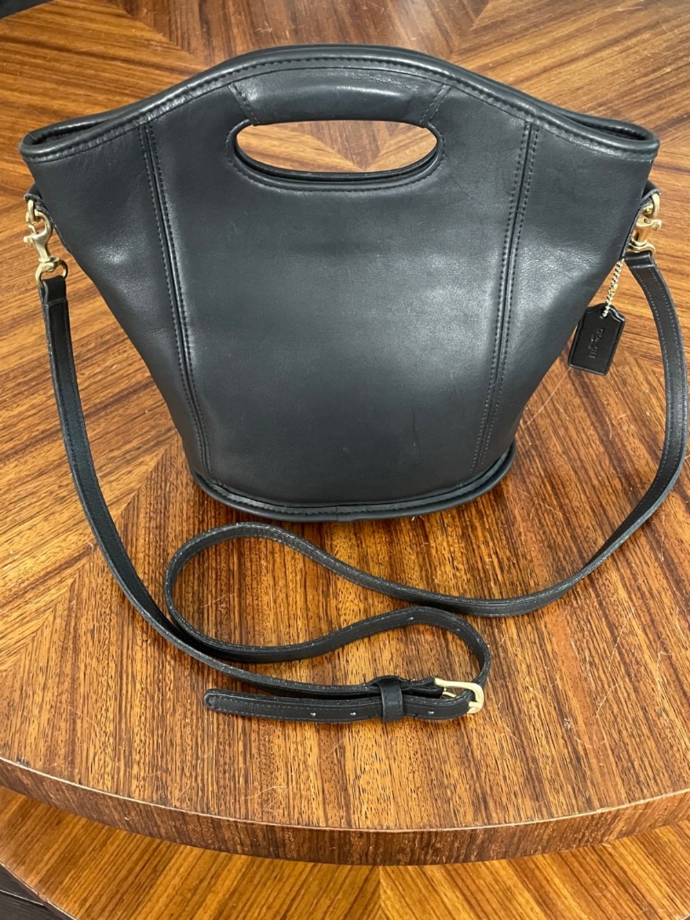 Vintage Coach Black Leather Mini Shopper Tote Crossbody Bag 9993